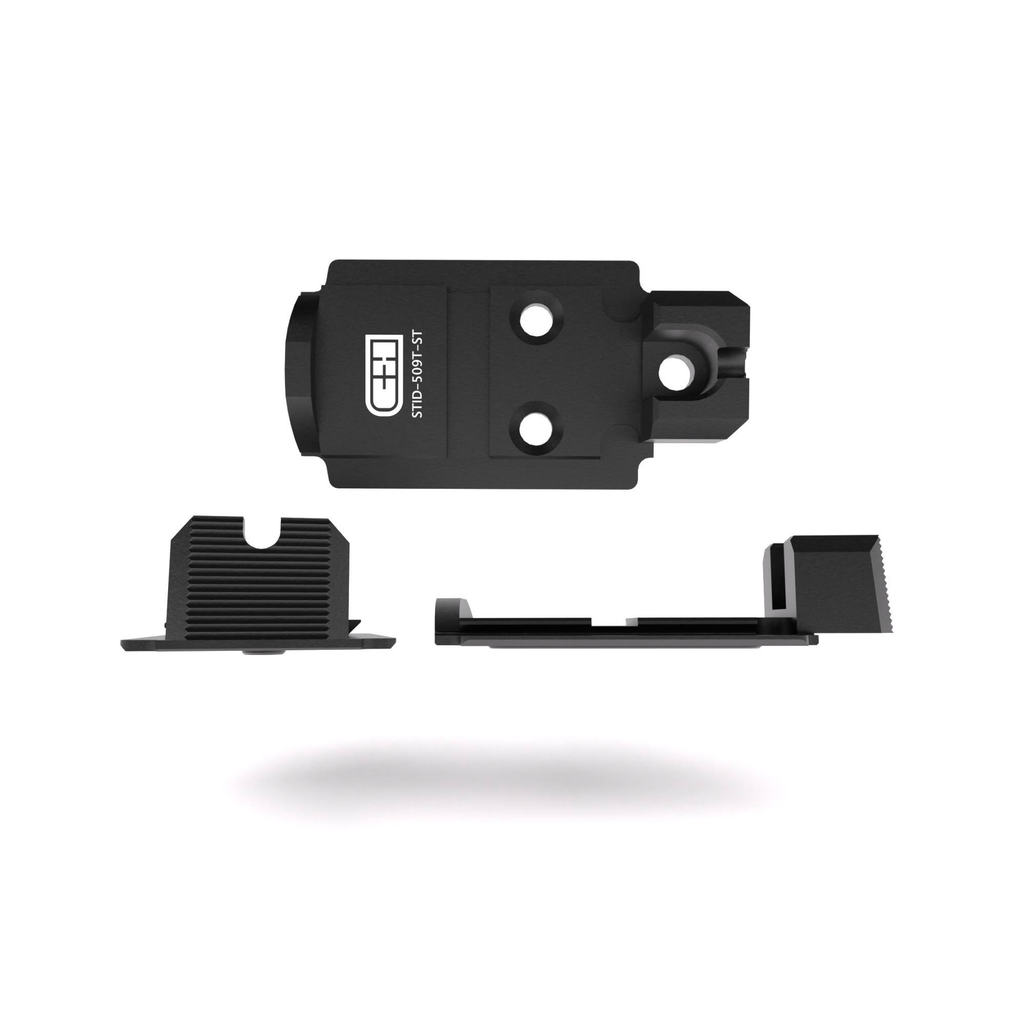 Left. C+H - C+H Precision Optics Adapter Plate for Staccato Duo and Holosun 509T Steel - Black.