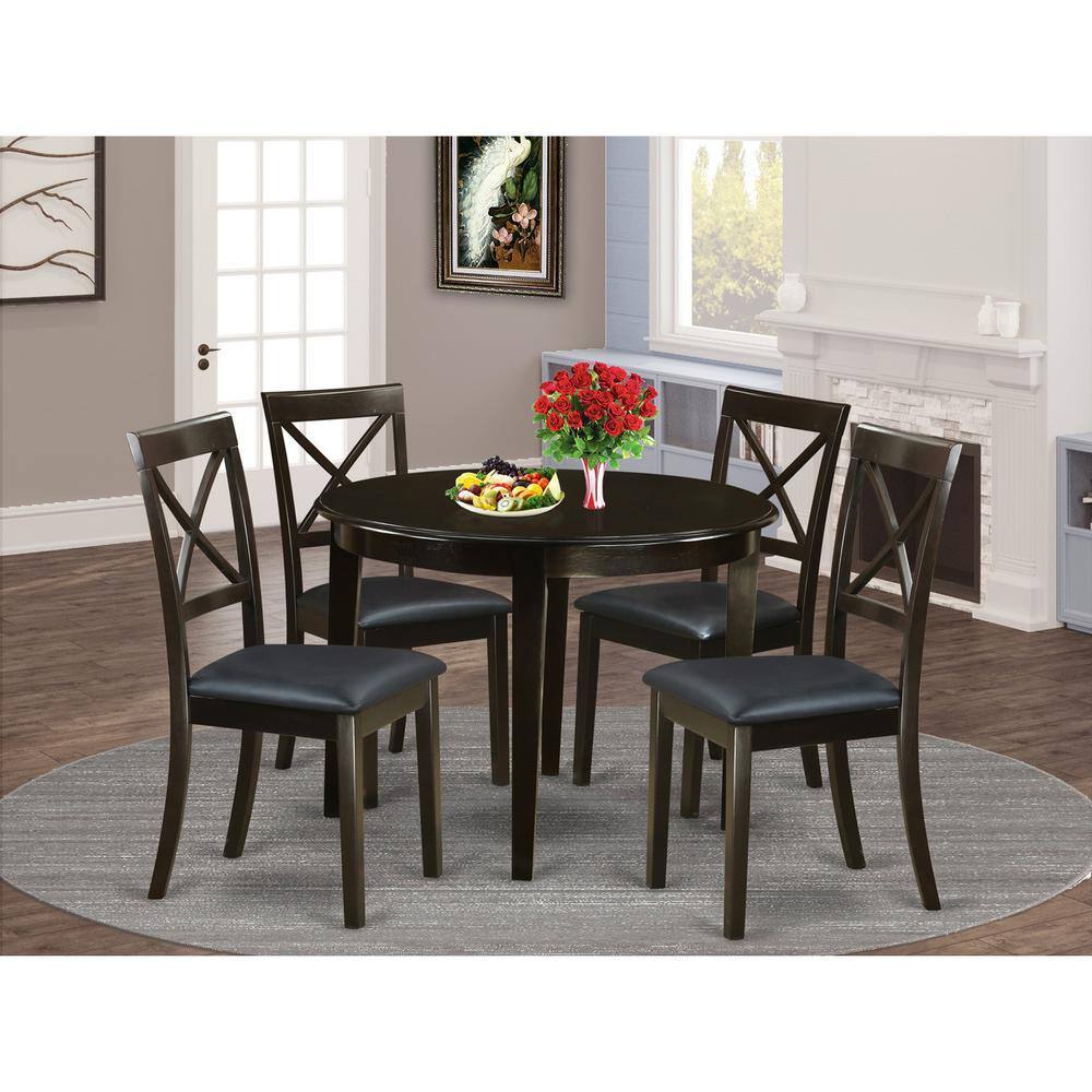 Back. East West Furniture - 5 Pc small Kitchen Table and Chairs set-round Table and 4 Dining Chairs. - Cappuccino.