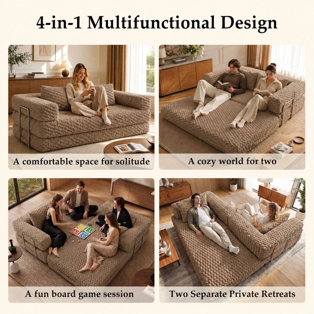 4-in-1 Multifunctional Design

A comfortable space for solitude

A cozy world for two

A fun board game session

Two Separate Private Retreats