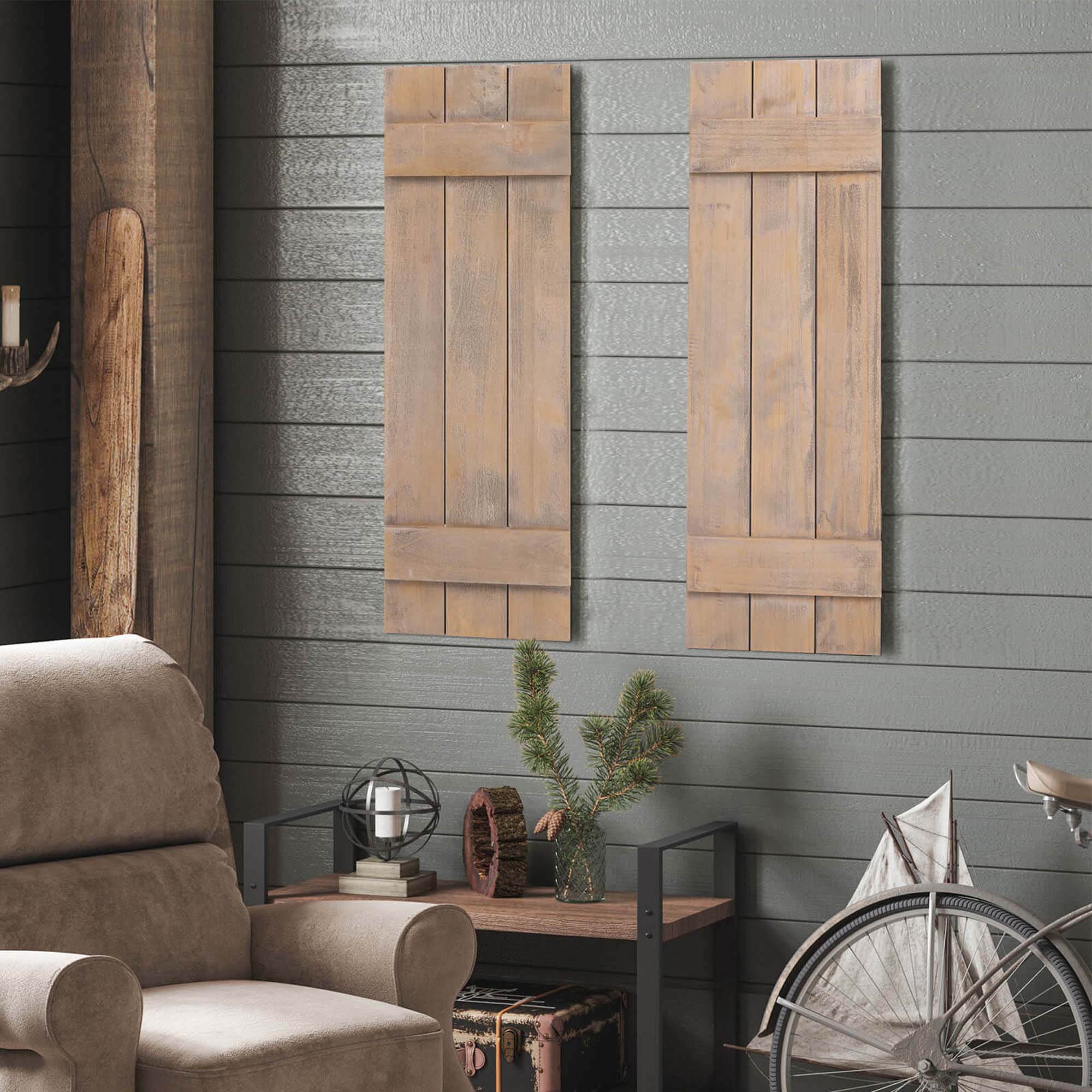 Alt View 7. Costway - Costway Window Shutter Set of 2 Reclaimed Paulownia Wood Wall Decor with Antiqued Surface - Light Brown.