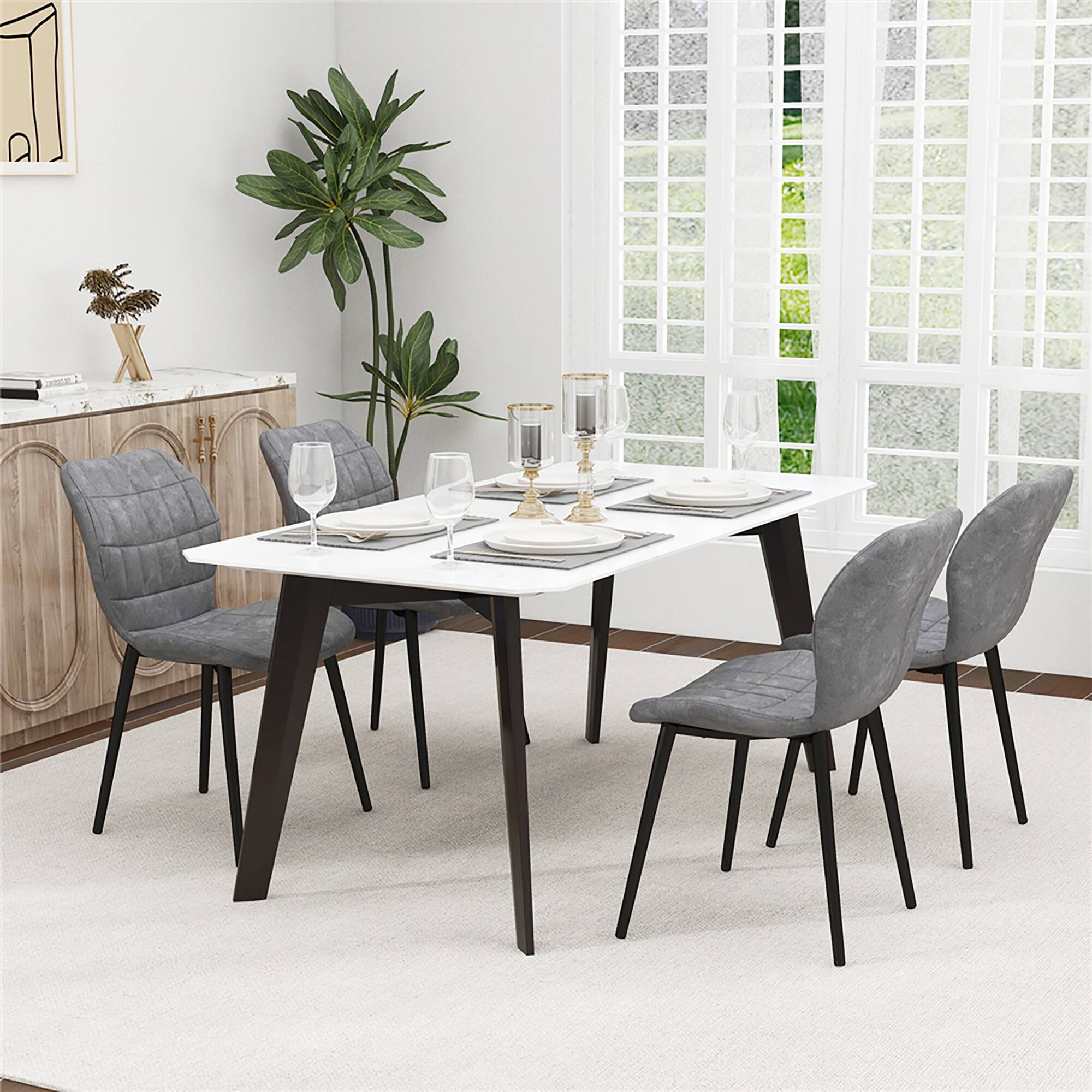 Alt View 1. Gymax - Gymax Dining Chairs Set of 4 w/ Padded Back Metal Legs & 2 Adjustable Foot Pads Gray - Gray.