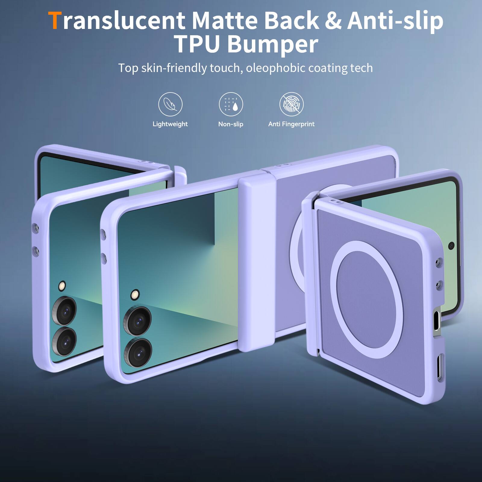 Translucent Matte Back & Anti-slip TPU Bumper  
Top skin-friendly touch, oleophobic coating tech  
Lightweight  
Non-slip  
Anti Fingerprint