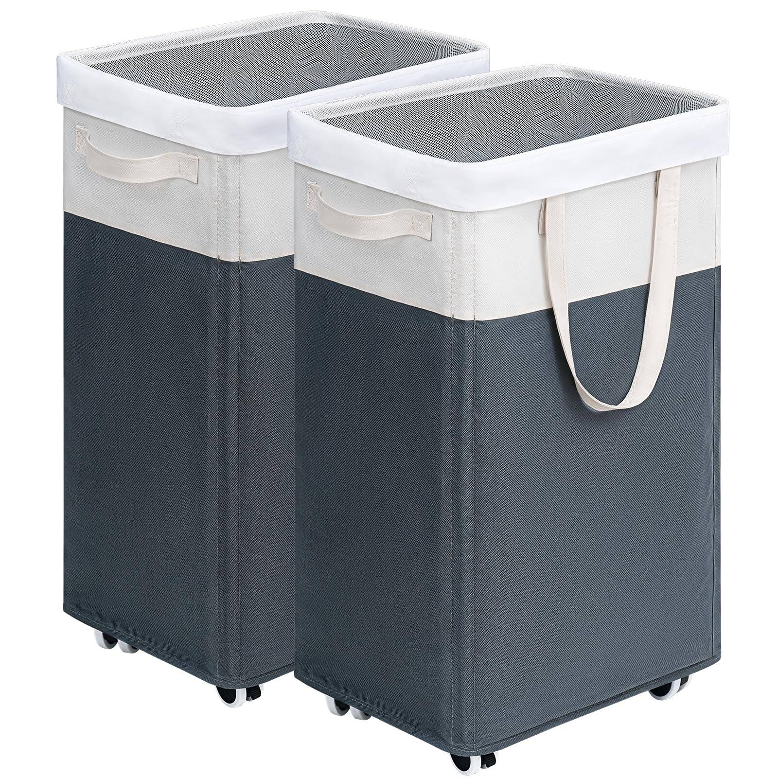 Alt View 1. Dapper Styles - Laundry Baskets 2-pack 75l Hamper With Wheels Foldable Removable Wash Bags Rolling For Corner Dorm Slim Bas... - Grey 1-Pack-75L.