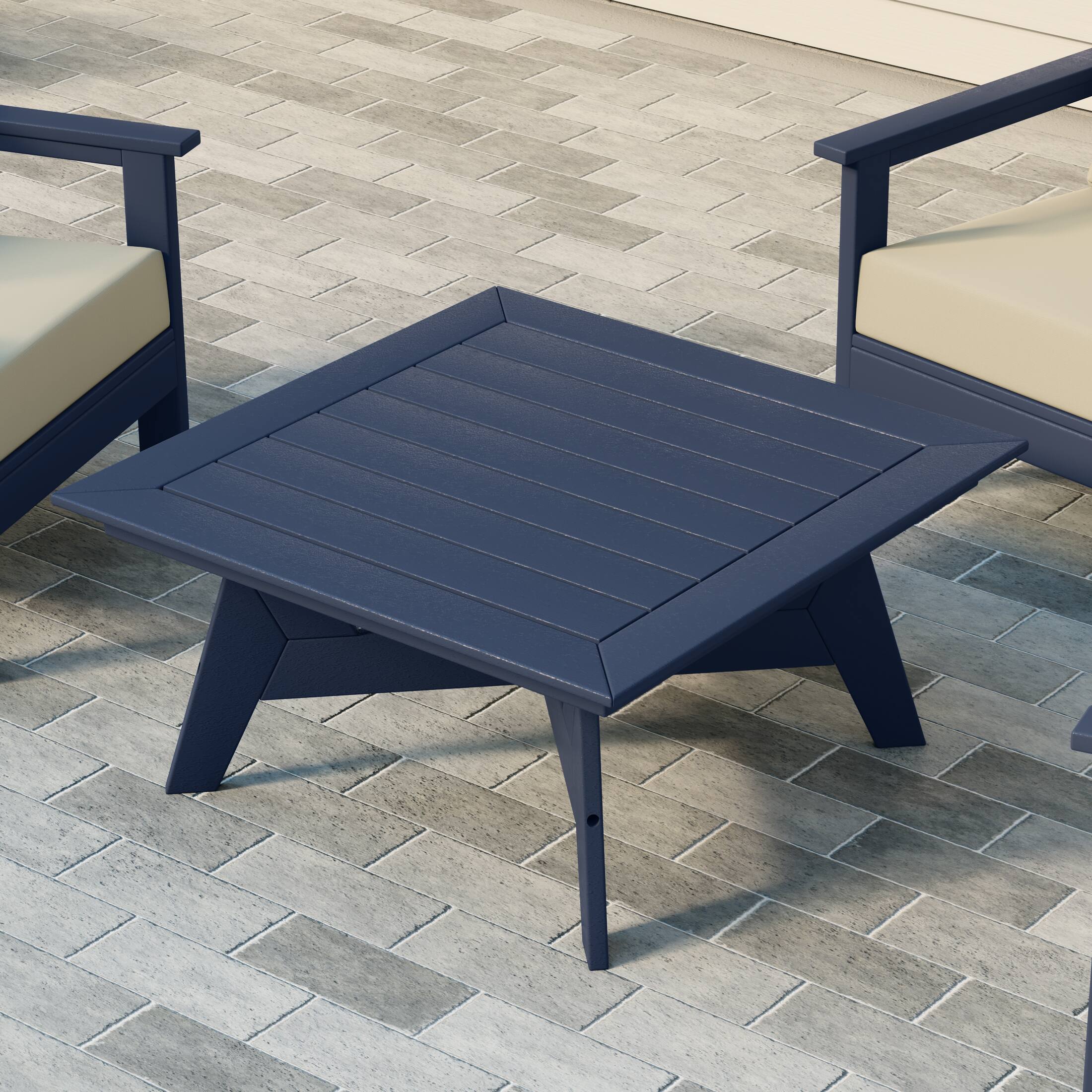 Angle. WestinTrends - WestinTrends Avalon Modern Low Outdoor Patio Square HDPE Coffee Table - Navy Blue.