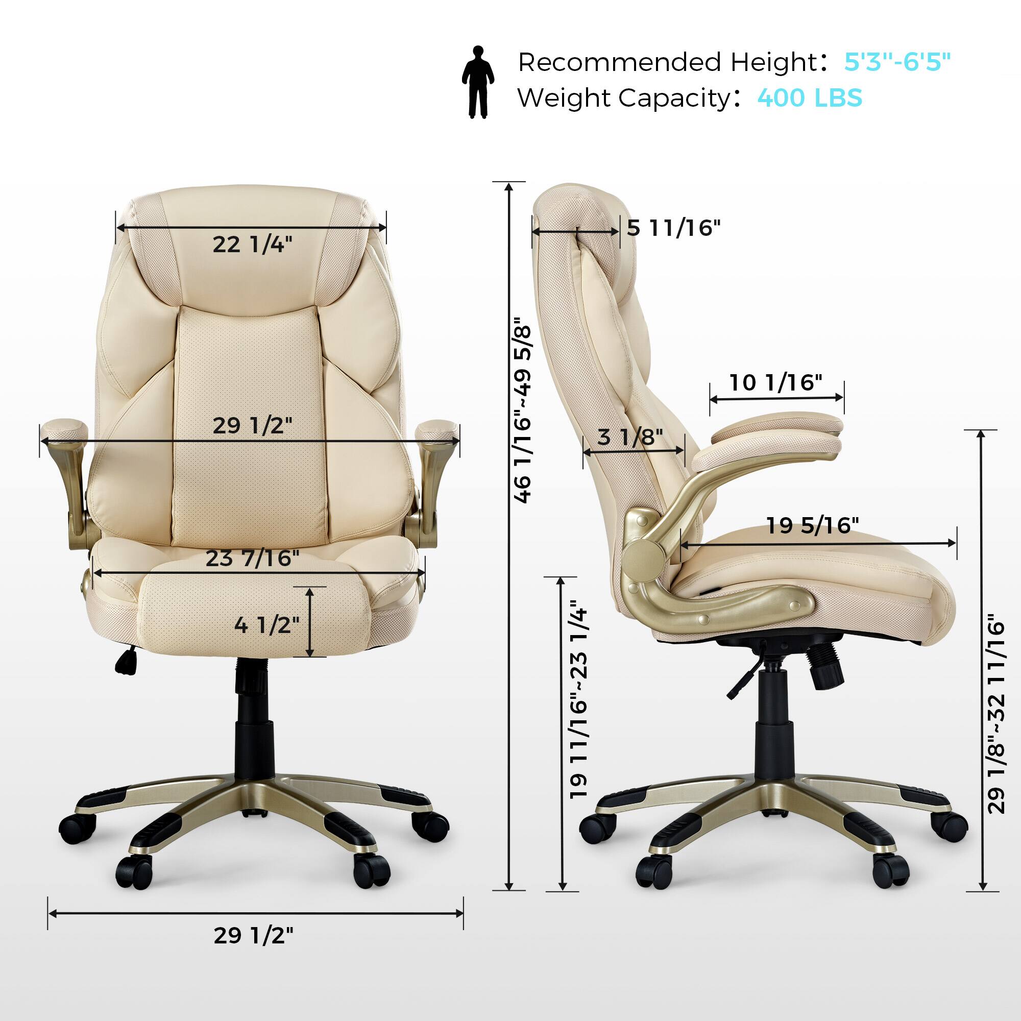 Recommended Height: 5'3"-6'5" Weight Capacity: 400 LBS

22 1/4"
5 11/16"
29 1/2"
23 7/16"
4 1/2"
1/8"
11/16"-49 46
3 1/8"
19 5/16"
10 1/16"
19 11/6"-23 1/4"
29 1/2"