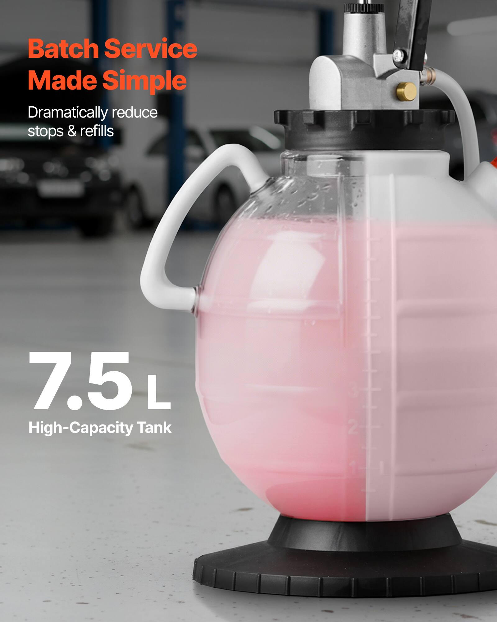Batch Service Made Simple  
Dramatically reduce stops & refills  

7.5 L High-Capacity Tank