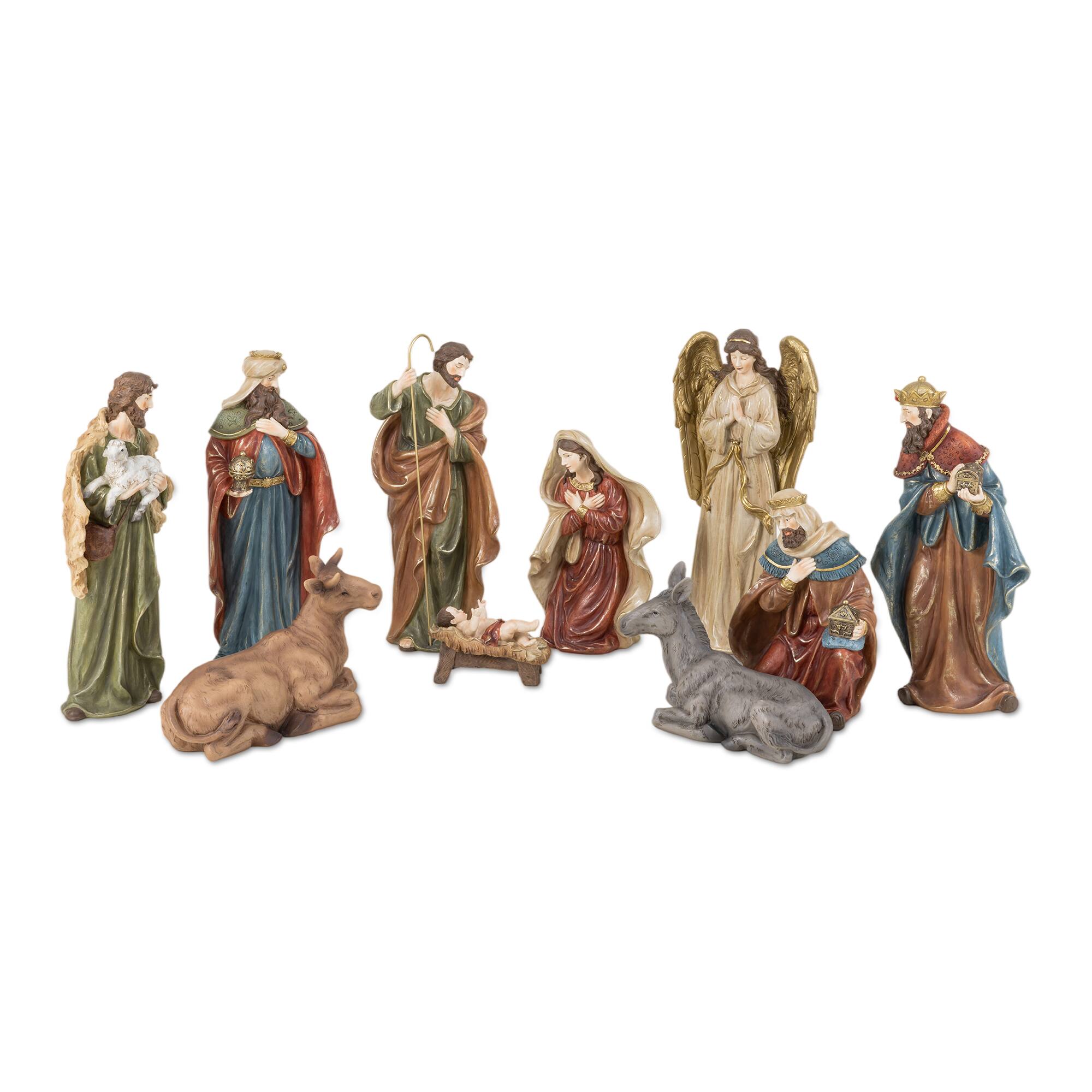 Angle. Glitzhome - 10pcs Oversized Resin Nativity Figurine Set - Multi-Colored.