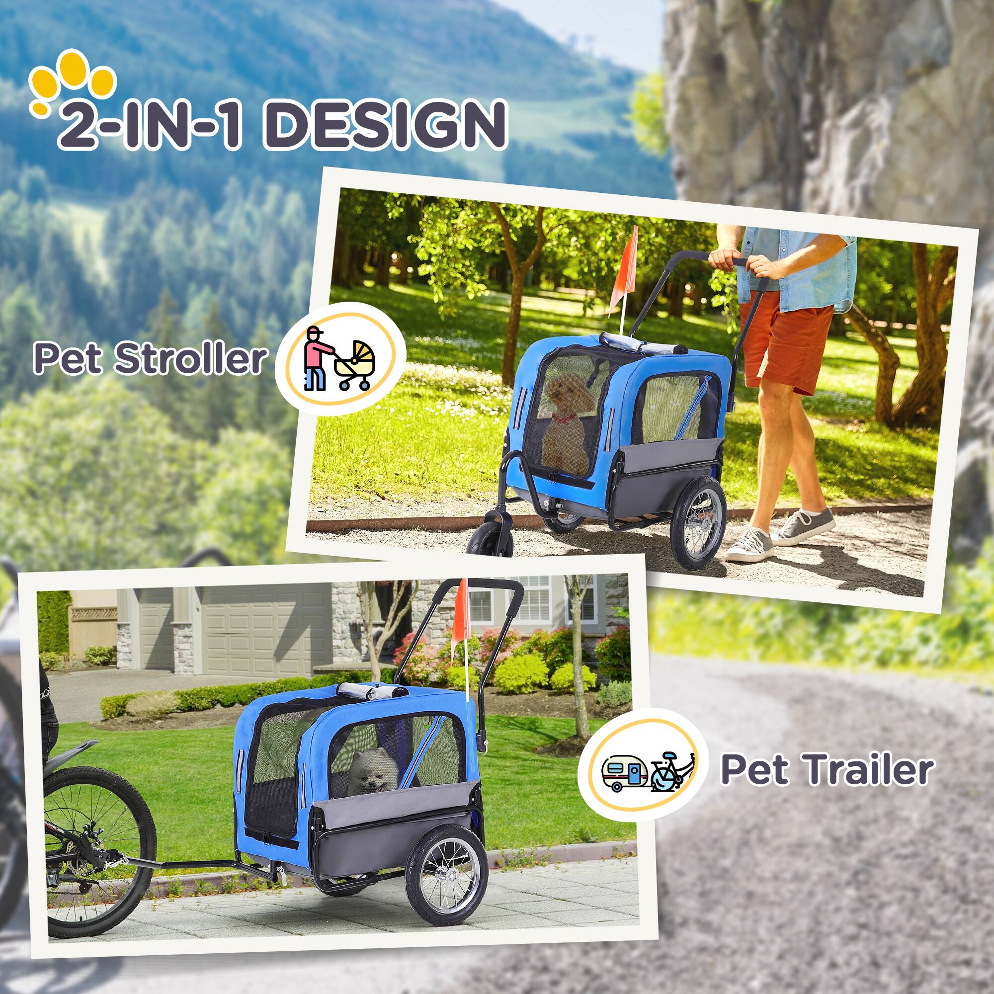 Back. Aosom - 2-in-1 Small Dog Bike Trailer and Bike Stroller with Hitch, Bicycle Trailer Sidecar Bike Wagon Cart Carrier Attachment.