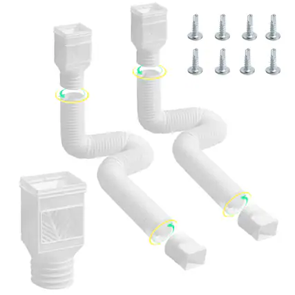 Front. VEVOR - Rain Gutter Downspout Extensions,2-Pack Flexible Downspout Extender,Down Spout Drain Extension Extendable from 22"to 63" - White.