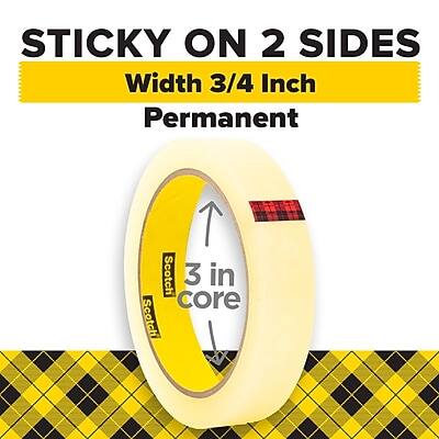 STICKY ON 2 SIDES  
Width 3/4 Inch  
Permanent  
3 in core  
Scotch