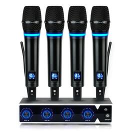 TECH SAFARI - Pro Rechargeable Wireless Microphone System 4 Uhf Metal Handheld Microphones Cordless Mics With Echo Treble - G8 Rechargeable