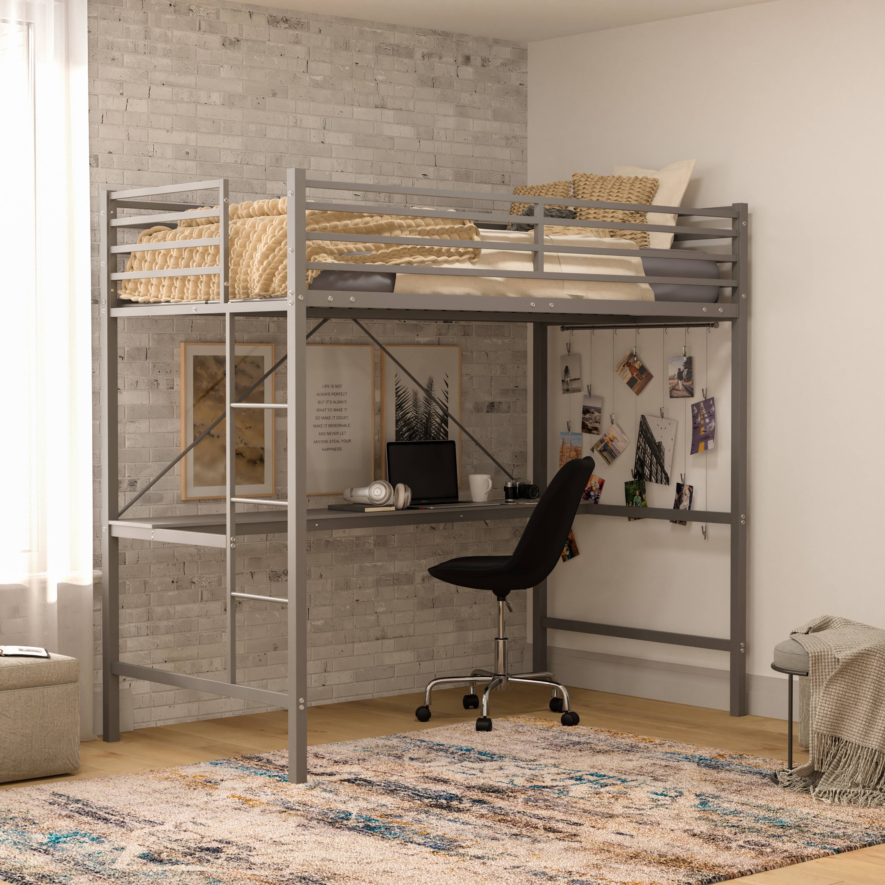Alt View 1. Flash Furniture - Jake Loft Bed Frame with Desk, Twin Size Metal Bed Frame with Protective Guard Rails & Ladder for Kids, Teens and Adults - Gray.