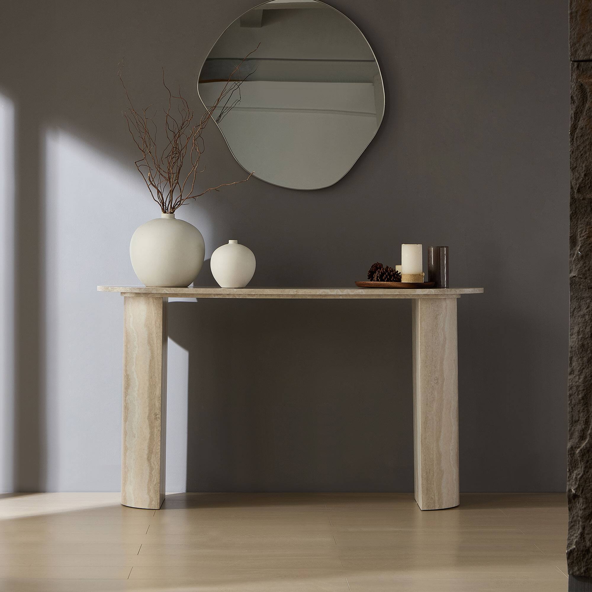 Angle. Whisen - 55.12" Faux Marble Console Table, Narrow MDF Entryway Sofa Table, Modern Hallway Accent Table for Living Room - Marble.