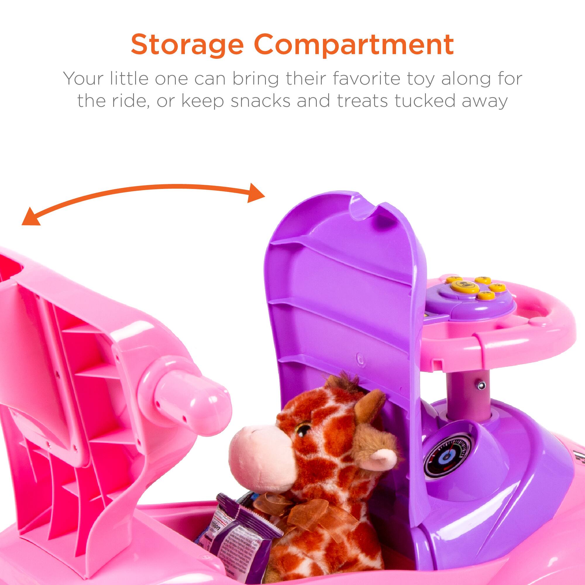 Storage Compartment

Your little one can bring their favorite toy along for the ride, or keep snacks and treats tucked away.