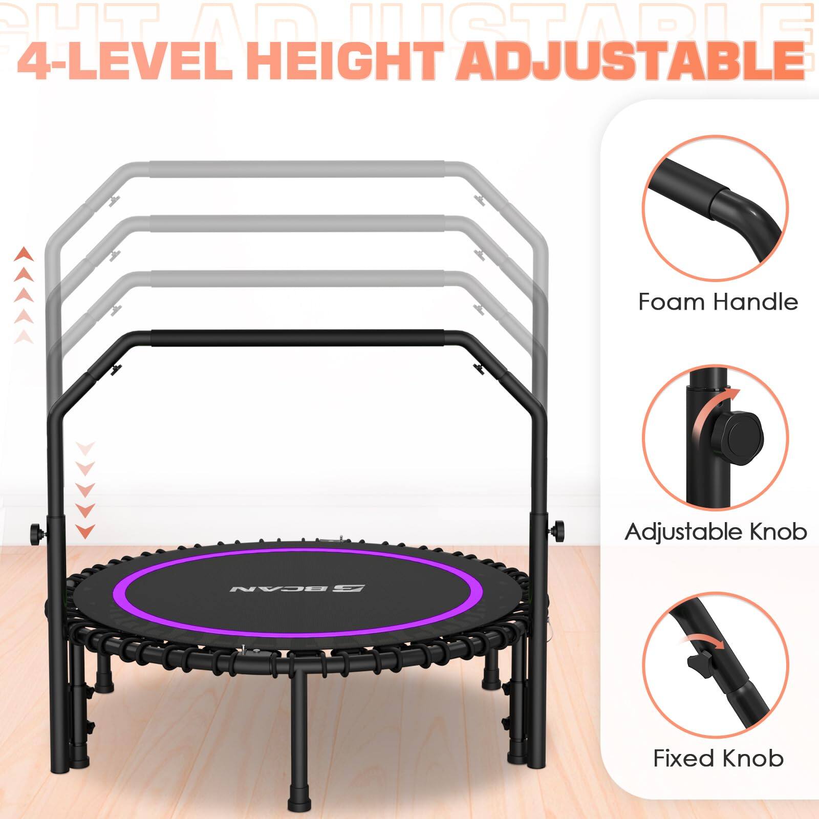 4-LEVEL HEIGHT ADJUSTABLE

Foam Handle
Adjustable Knob
Fixed Knob