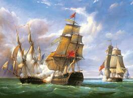 Castorland - 3000 Piece Jigsaw Puzzles, "Combat between the French and the English Vessels", Naval battle, C-300037-2 - Red