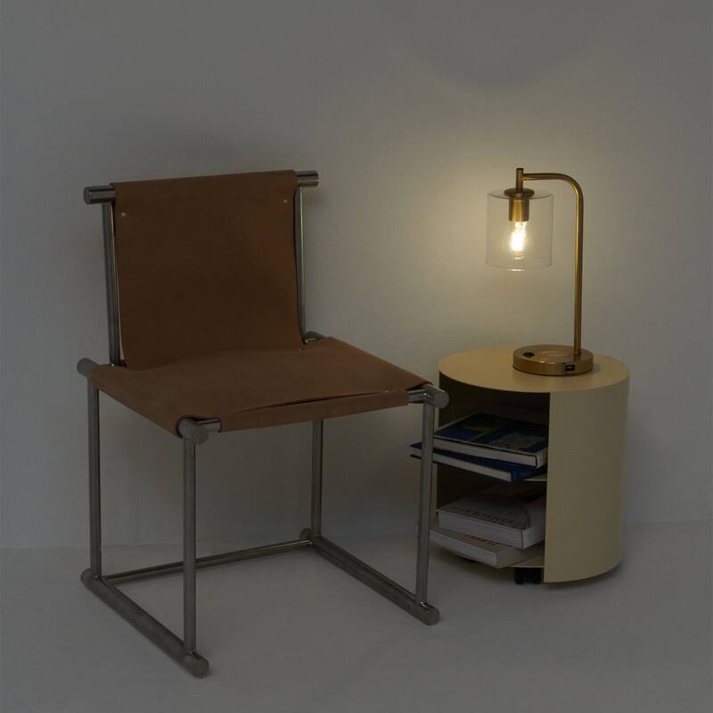 Alt View 7. Brightech - Elizabeth LED Modern Industrial Arc Bedside Nightstand Desk Lamp with USB and Wireless Charging Ports - Antiqued Brass.