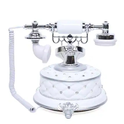 Front. Stock Preferred - Vintage Retro Corded Landline Telephone - White.