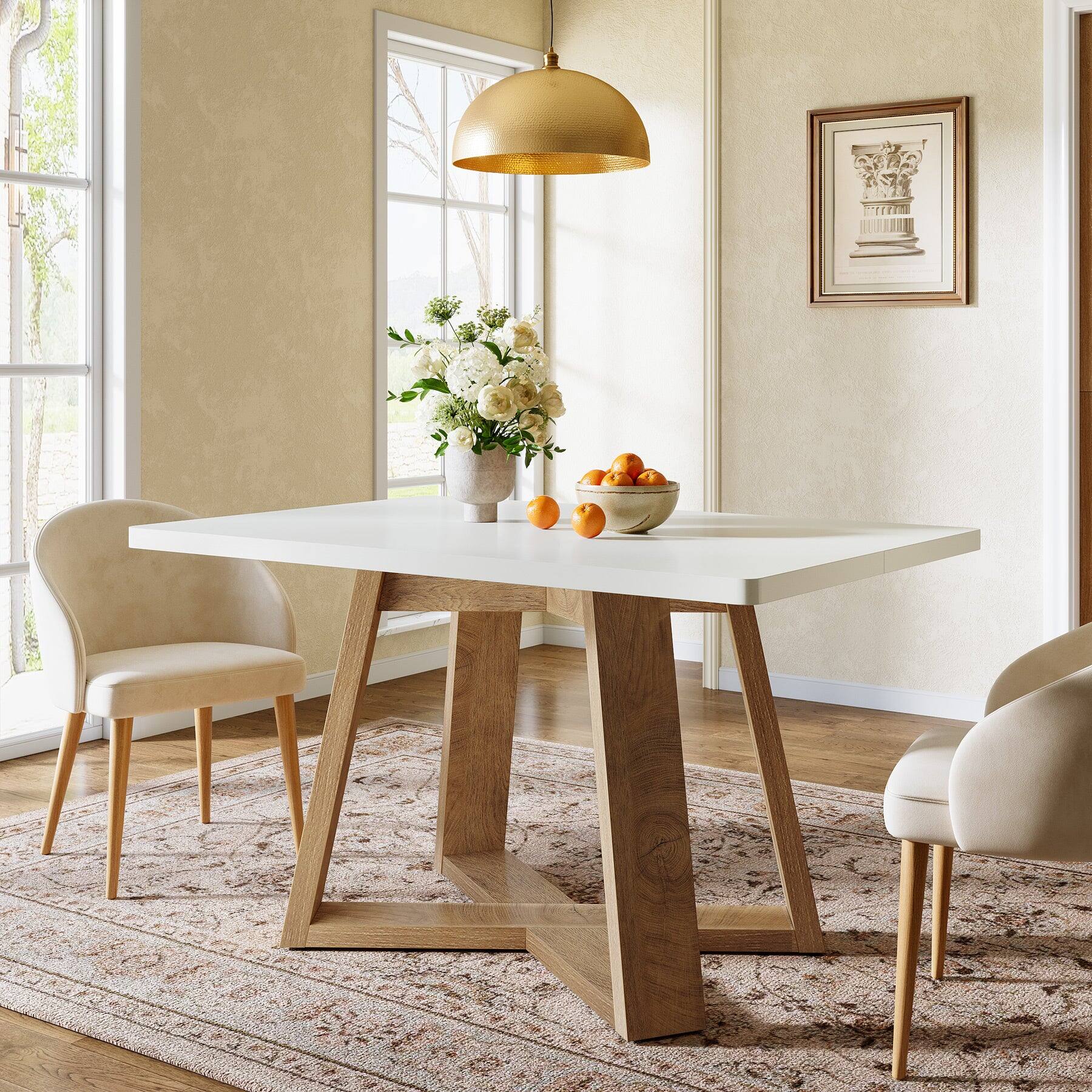 Angle. Tribesigns - Modern Dining Table with Engineered Wood Construction and Wood Grain Finish for Kitchen and Living Room - White.