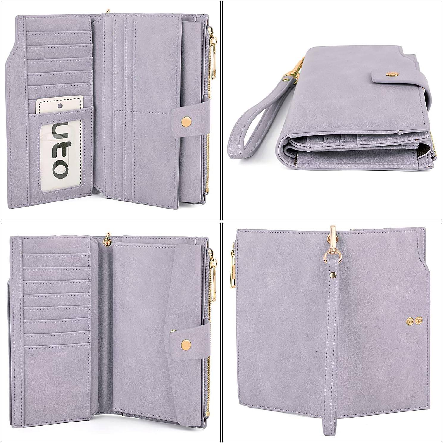 Left. ZUQIETA - ZUQIETA Elegant Vegan Leather Wristlet Purse - Snap Closure Long Wallet & Card Holder - Thistle Purple.