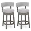 Front. Gymax - Gymax Set of 2 Upholstered Swivel Bar Stools Wooden Counter Height Kitchen Chairs Grey - Grey.