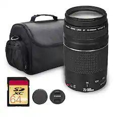 CANON ZOOM LENS 1:4-5.6 EF 75-300mm
SD XC 64GB
Canon AF MF 135 100 75 1Sm
75-300mm