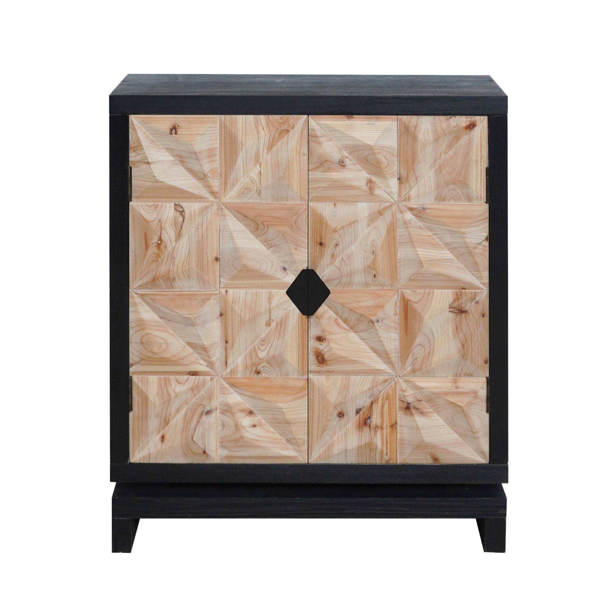 Alt View 9. GOODSILO - Modern Geometric Carved Double-Door Storage Cabinet with Elegant Design and Ample Space - Black+Natural.
