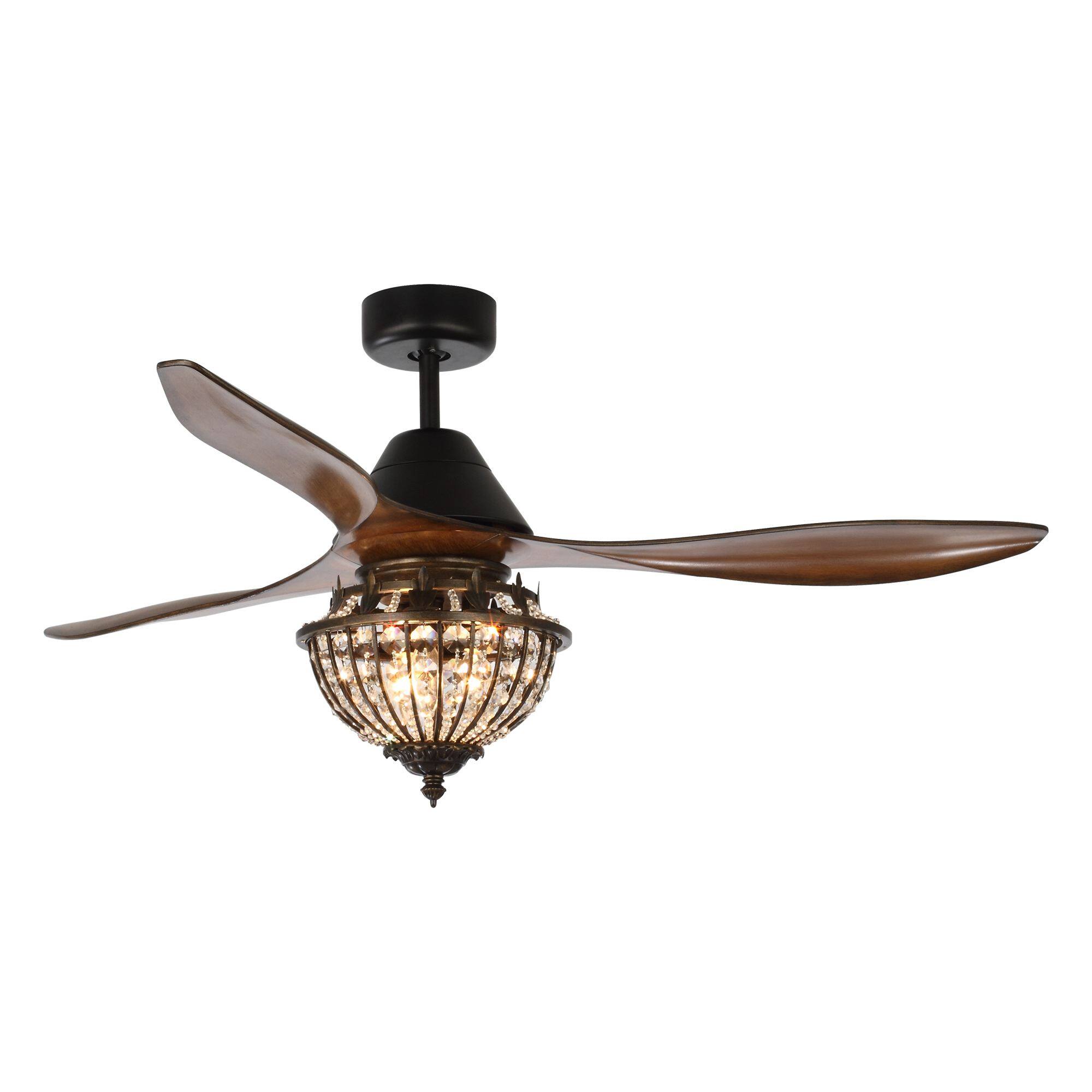 Alt View 7. Parrot Uncle - 52" Farmhouse Brown Crystal Chandelier Ceiling Fan with Remote Control - Black.