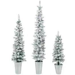 Gymax - Potted Artificial Christmas Tree Set of 3 w/ 3/4/5 FT Faux Trees - Green, Silver
