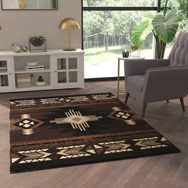 Emma + Oliver - Santa Fe Olefin Accent Rug with Complementary Southwestern Pattern and Jute Backing - Chocolate