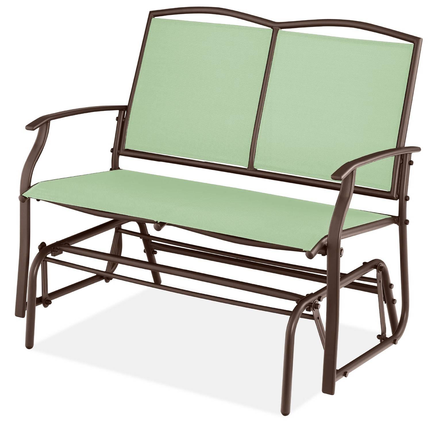 Front. Hivvago - 2 Seat Mesh Patio Loveseat Swing Glider Rocker with Armrests in Sage - Sage.
