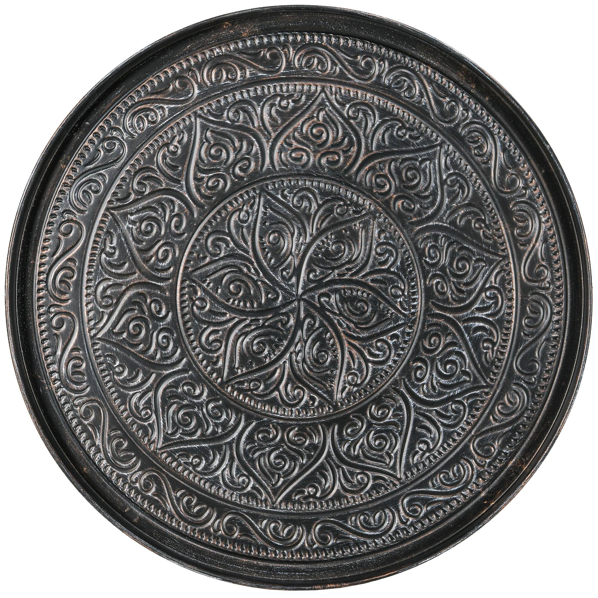 Alt View 8. Homcom - 24" Round Coffee Table with Hammered Tray Top, Vintage Metal Center Table for Living Room, Bedroom, Side Table, Pewter - Pewter.