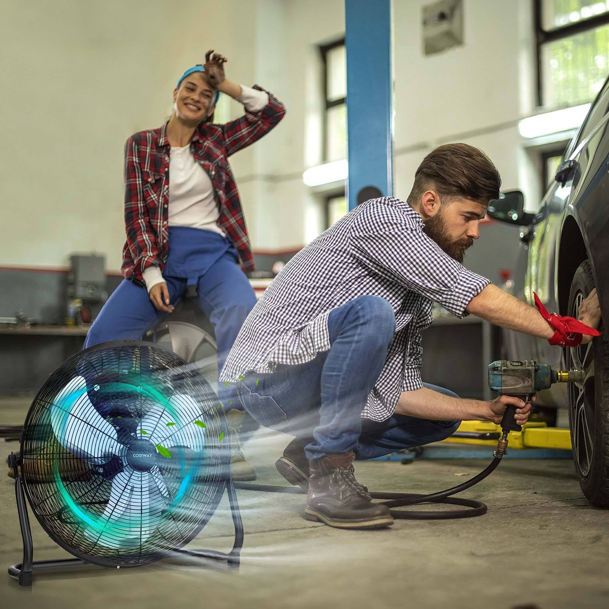 Angle. Costway - 20 Inches High Velocity Floor Fan, Portable Pivoting Fan with 3 Powerful Speeds - Black.