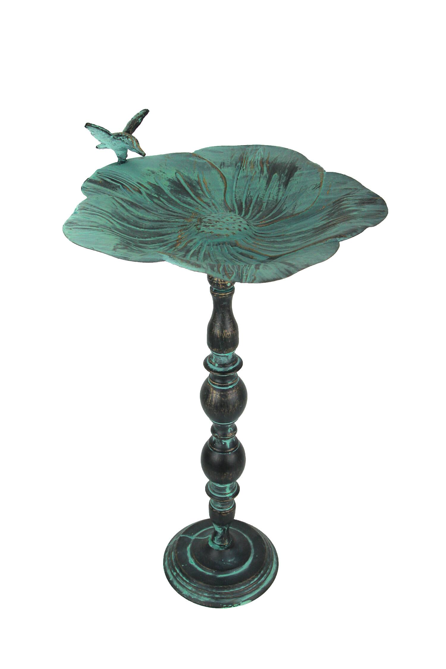 Zeckos - 25 Inch Rustic Metal Bird Bath Outdoor Garden Verdigris Water Basin Yard Decor - Bronze
