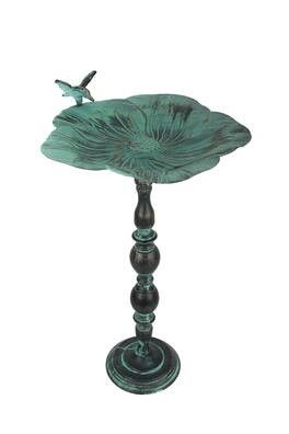 Zeckos - 25 Inch Rustic Metal Bird Bath Outdoor Garden Verdigris Water Basin Yard Decor - Bronze