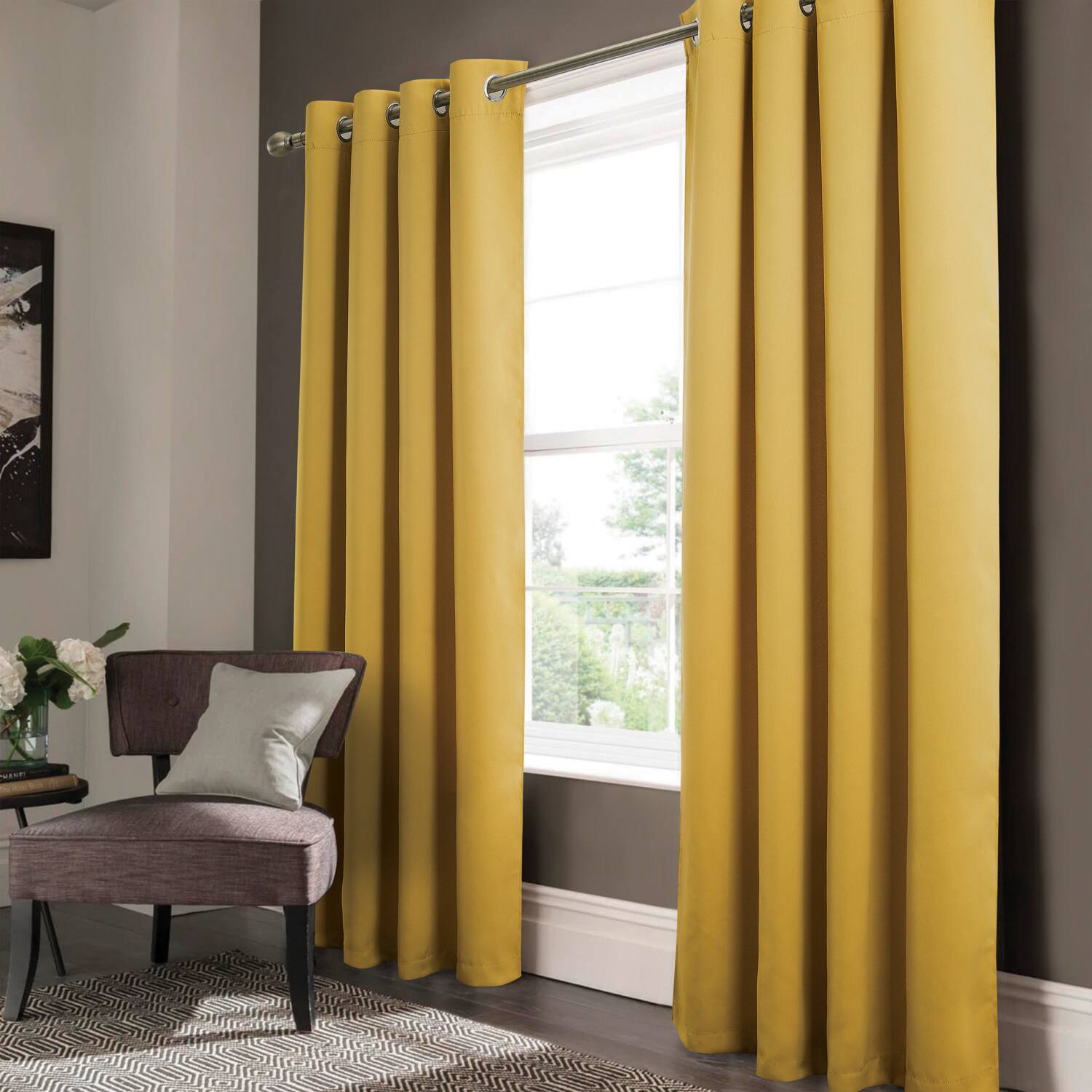 Angle. RT Designers Collection - RT Designer Collection Anchorage Blackout Grommet Luxurious Modern Design Curtain Panel 54" x 95" Yellow - Yellow.