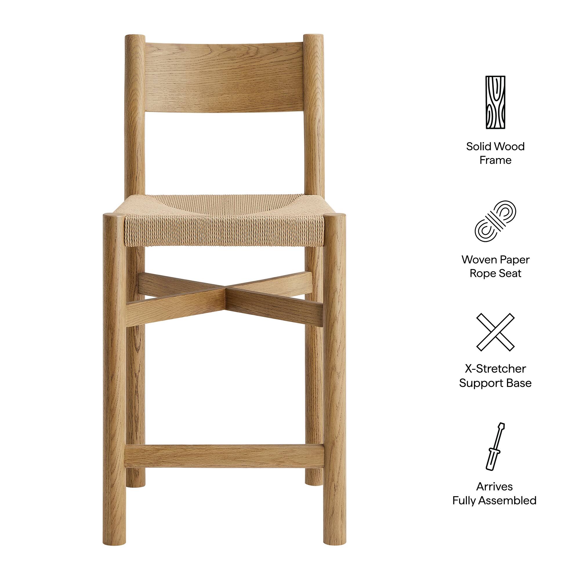 Solid Wood Frame Woven Paper Rope Seat X-Stretcher Support Base Arrives Fully Assembled
