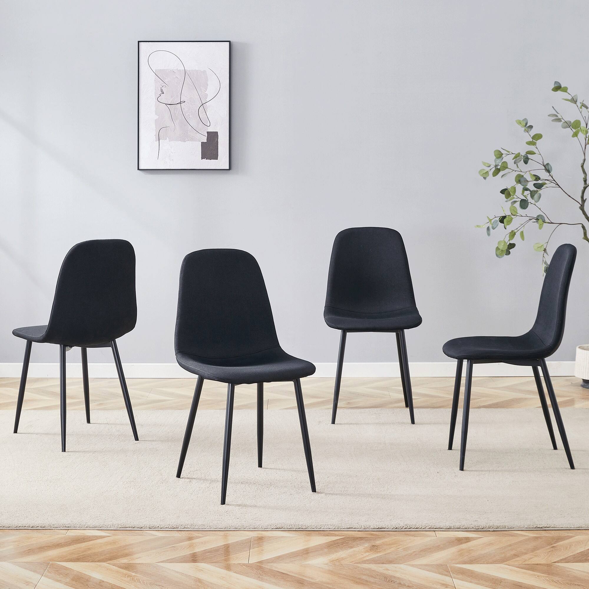 Front. Glintex - Luxury Simple Chair， Set of 4 Linen-Cotton Material High Resilience， Metal  Leg for various interior decoration - Black.