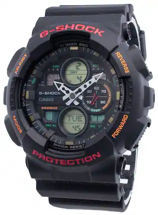 G-SHOCK
1/1000 SEC
500 800 REVERSE
100 1000 50 30 70
G-SHOCK START-STOP SPLIT-RESET
CASIO
WR20BAR
OVER
TUE 45
SNZ AL
SIG LT
SHOCK RESIST PROTECTION
MODE
FORWARD
REVERSE
ADJUST
SPLIT-RESET