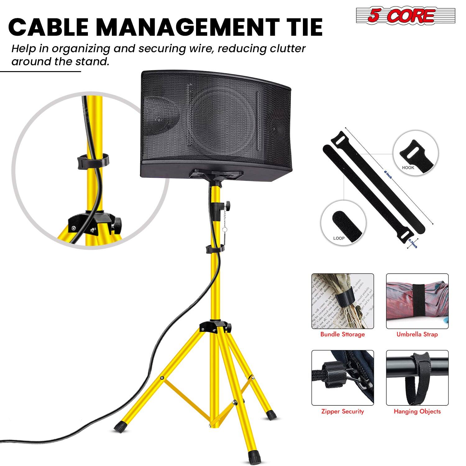 CABLE MANAGEMENT TIE  
Help in organizing and securing wire, reducing clutter around the stand.

5 CORE

- HOOK
- LOOP

Bundle Storage  
Umbrella Strap  
Zipper Security  
Hanging Objects