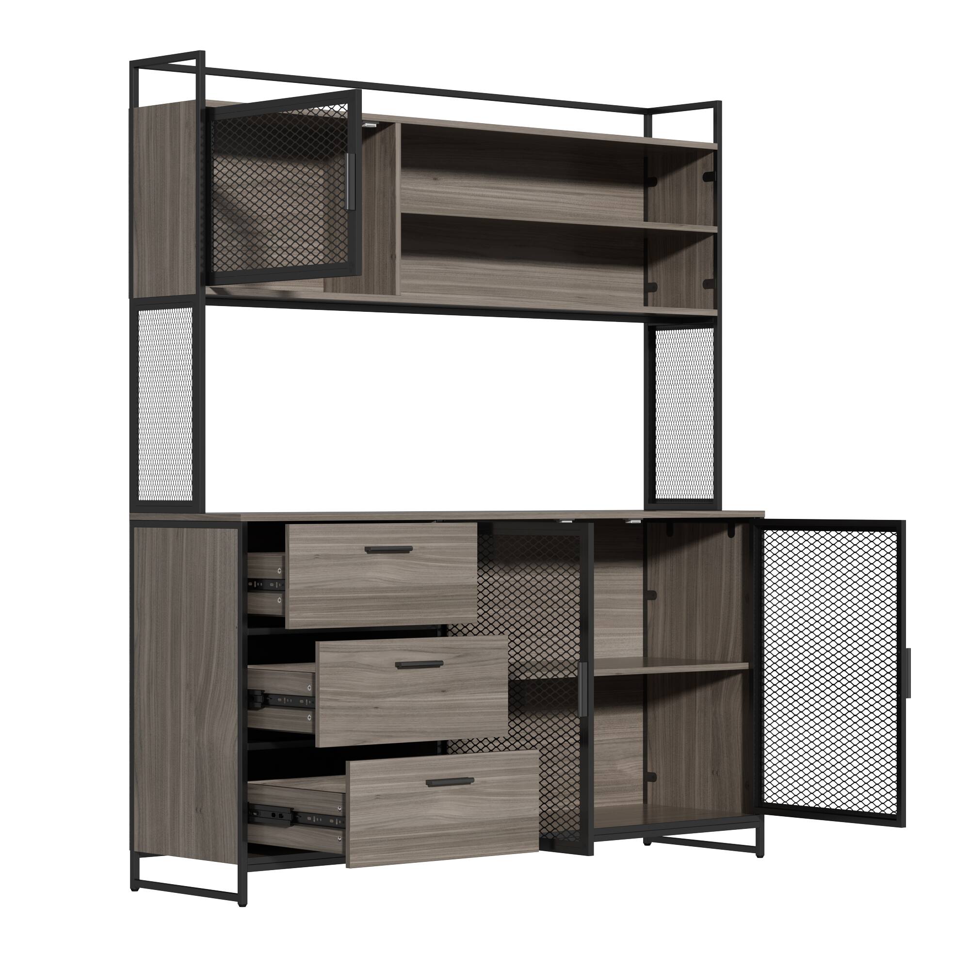 Angle. FUFU & GAGA - FUFU&GAGA Industrial - Style Storage Hutch: Quiet & Organized Living Pantry Cabinet - Gray.
