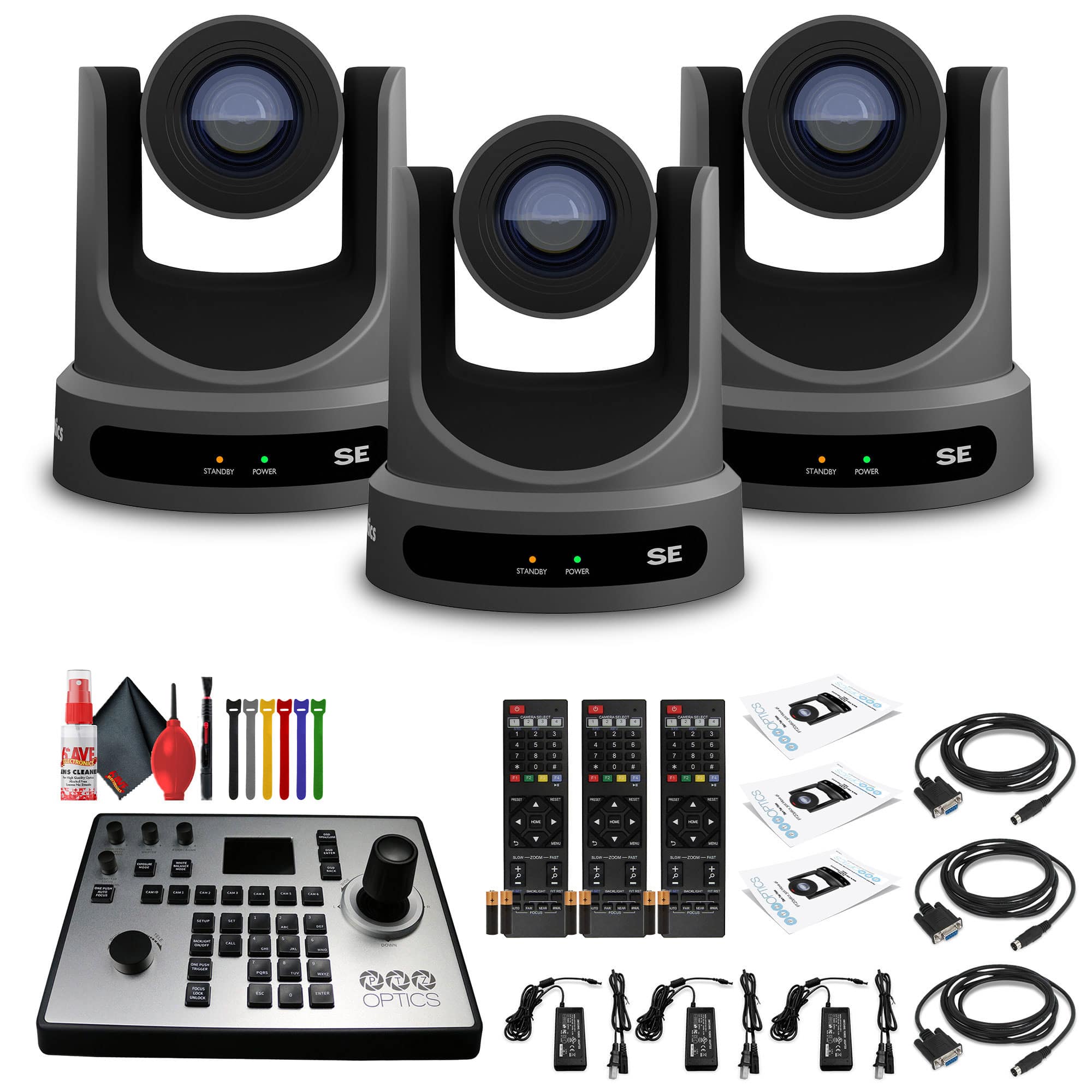 3 x PTZOptics Move SE PTZ Camera with 30x Optical Zoom (Gray) (PT30X-SE-GY-G3) + PT-JOY-G4 Controller