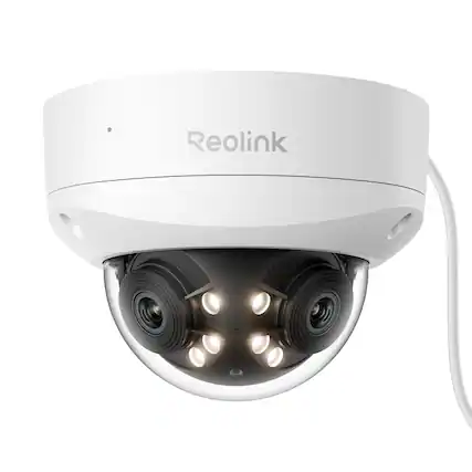 Front. Reolink - Duo P757 16MP Dual-Lens PoE Security Camera 180° Panoramic Dome IK10 Vandal-Proof with Motion Track, Color Night Vision - White.
