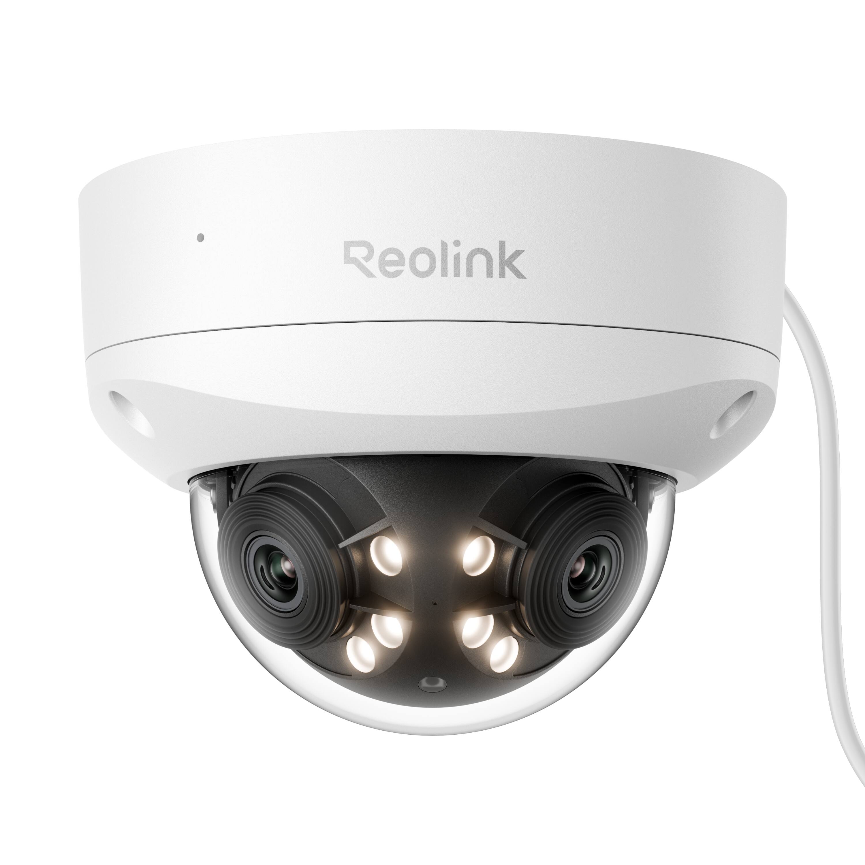 Front. Reolink - Duo P757 16MP Dual-Lens PoE Security Camera 180° Panoramic Dome IK10 Vandal-Proof with Motion Track, Color Night Vision - White.