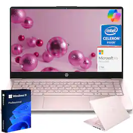 HP - Upgraded - 14'' Laptop-Intel N150 Processor-16GB Memory-128GB UFS-Windows 11 Pro-Rose Gold - Pink