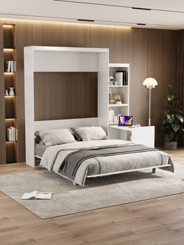 Tiramisubest - Queen Size Modern Murphy Bed with Table, White, Space-Saving - White