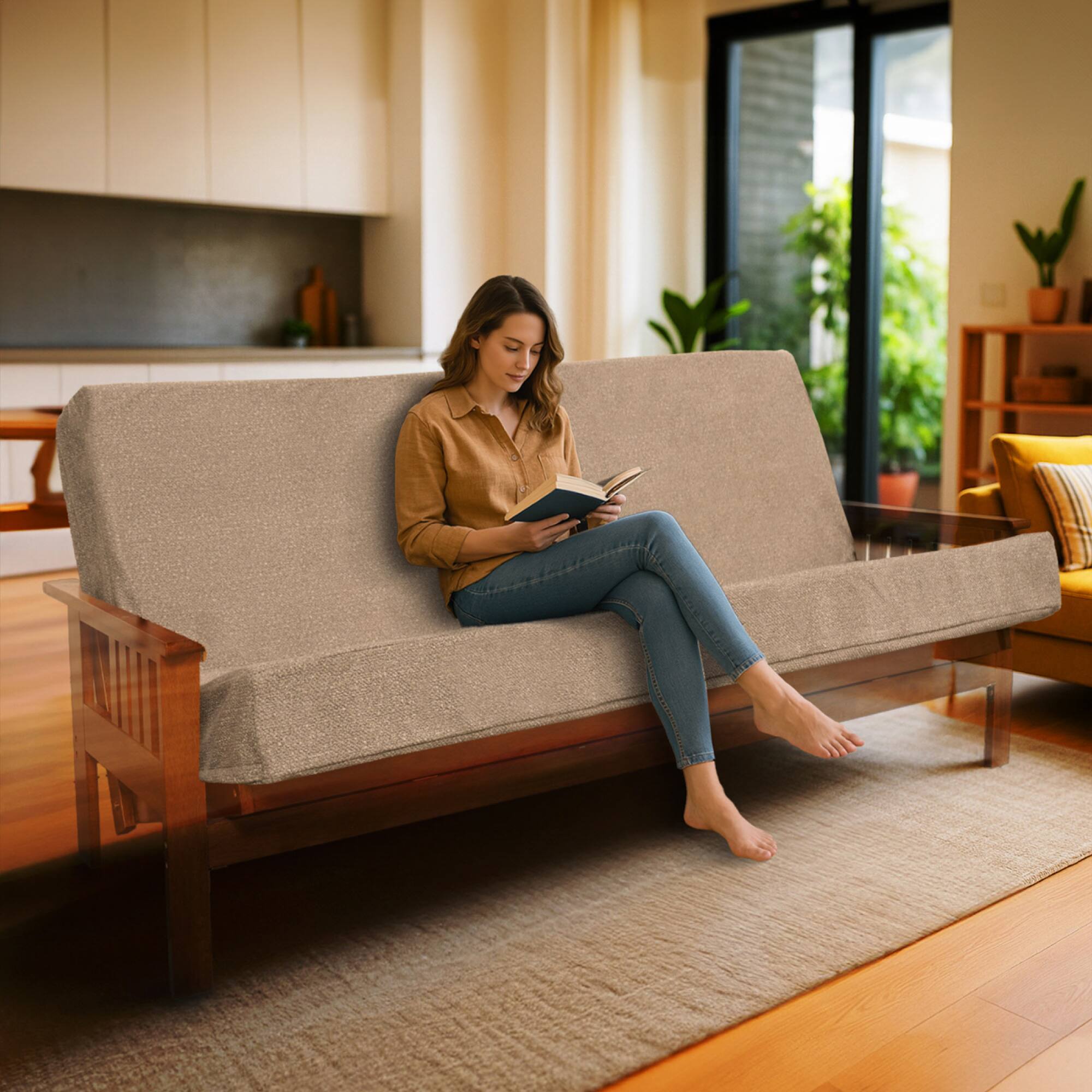 Front. GOODSILO - Full Premium Foldable Futon Mattress with Memory Foam Infusion and Removable Washable Cover - Linen.