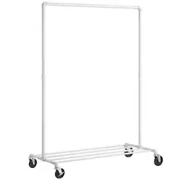 Songmics Home - Heavy-Duty Clothes Rack, Clothing Rack for Hanging Clothes, Industrial Garment Rack on Wheels, Metal Frame - Matte White