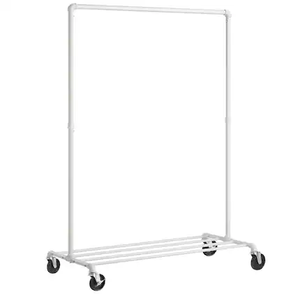 Front. Songmics Home - Heavy-Duty Clothes Rack, Clothing Rack for Hanging Clothes, Industrial Garment Rack on Wheels, Metal Frame - Matte White.