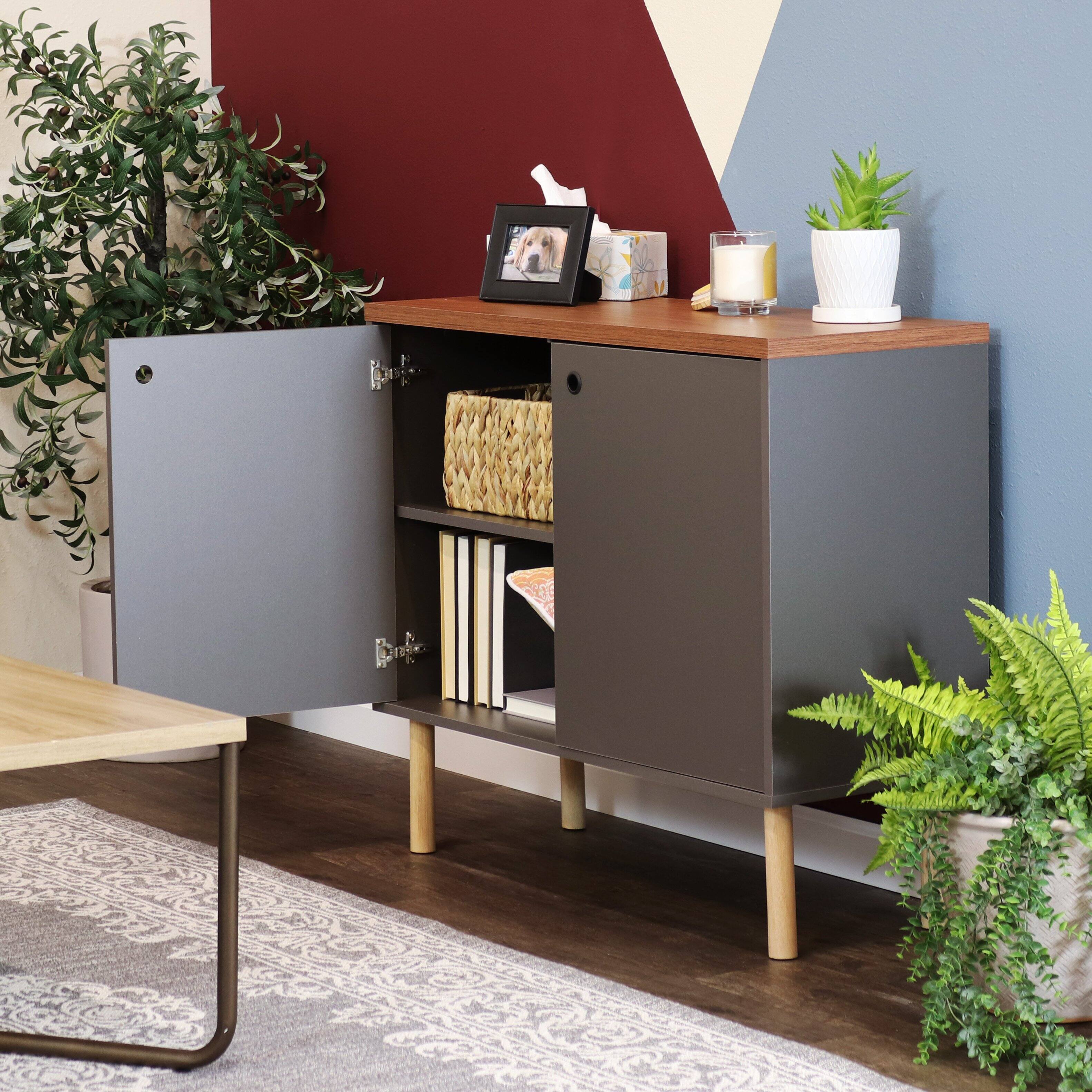 Alt View 5. Sunnydaze - Mid-Century Modern 2-Door Accent Buffet Cabinet - Gray.